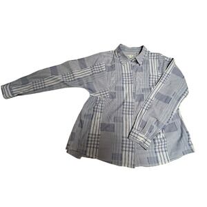 Odille Anthropologie Patchwork Striped Button Up Shirt Blue White Size 12